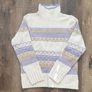 💜Aspen Cozy Women's Turtleneck Sweater - Cream, Purple, and Tan, Medium